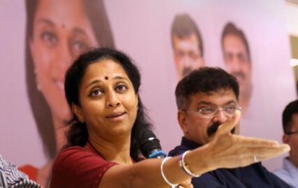 ncp-mp-supriya-sule-dominates-badminton-court-in-saree-in-pune