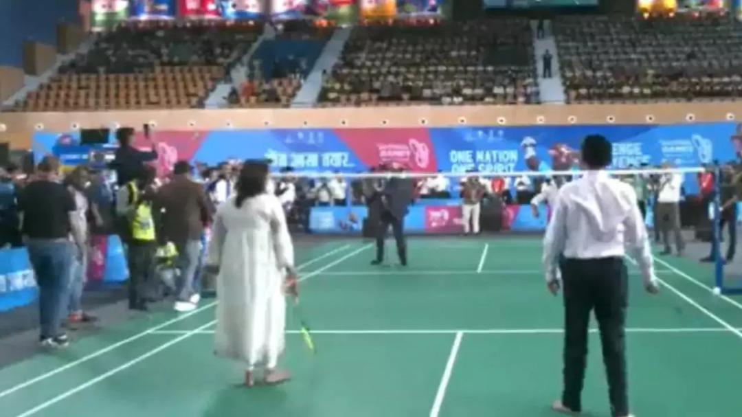 goa-cm-plays-badminton-at-stadium-which-will-host-national-games