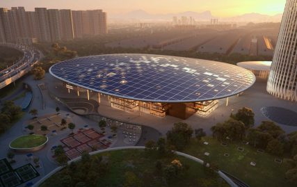 mvrdv-designs-china’s-badminton-headquarters-with-racket-roof-and-shuttlecock-tower